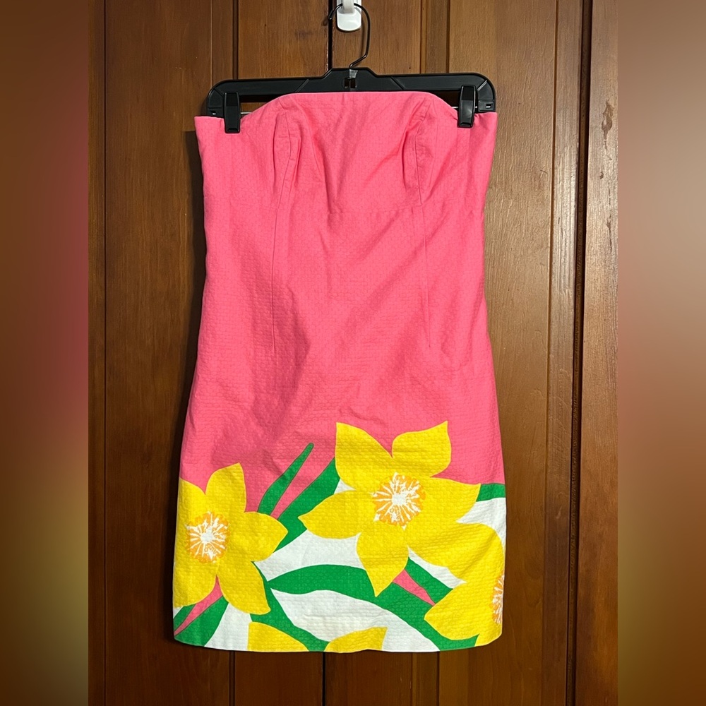 Lilly Pulitzer NWT Franco Strapless Dress Sz  4 Hotty Pink Dancing Daffodils